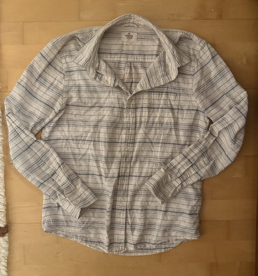 Marine Layer Button Down White Blue 100% Cotton Striped Long Sleeve S
